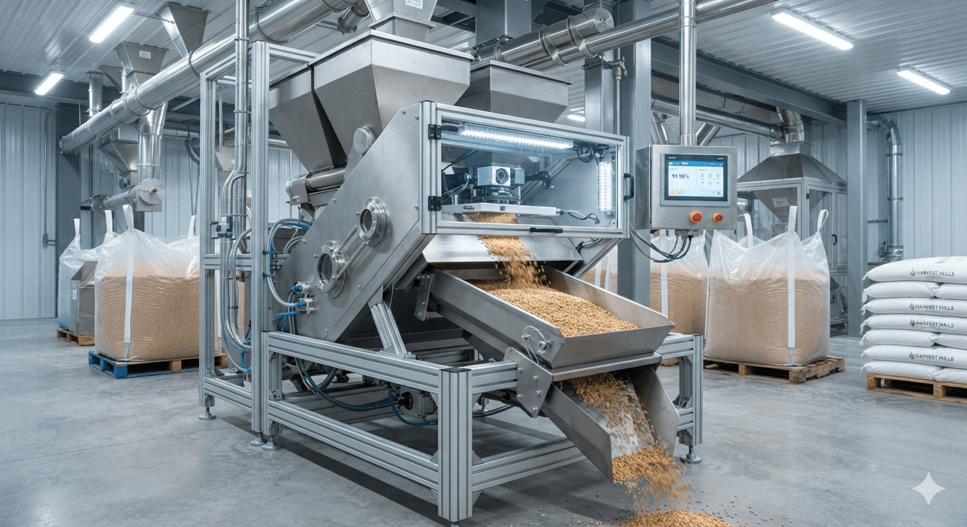 Optical sorting machinery in a modern milling facility